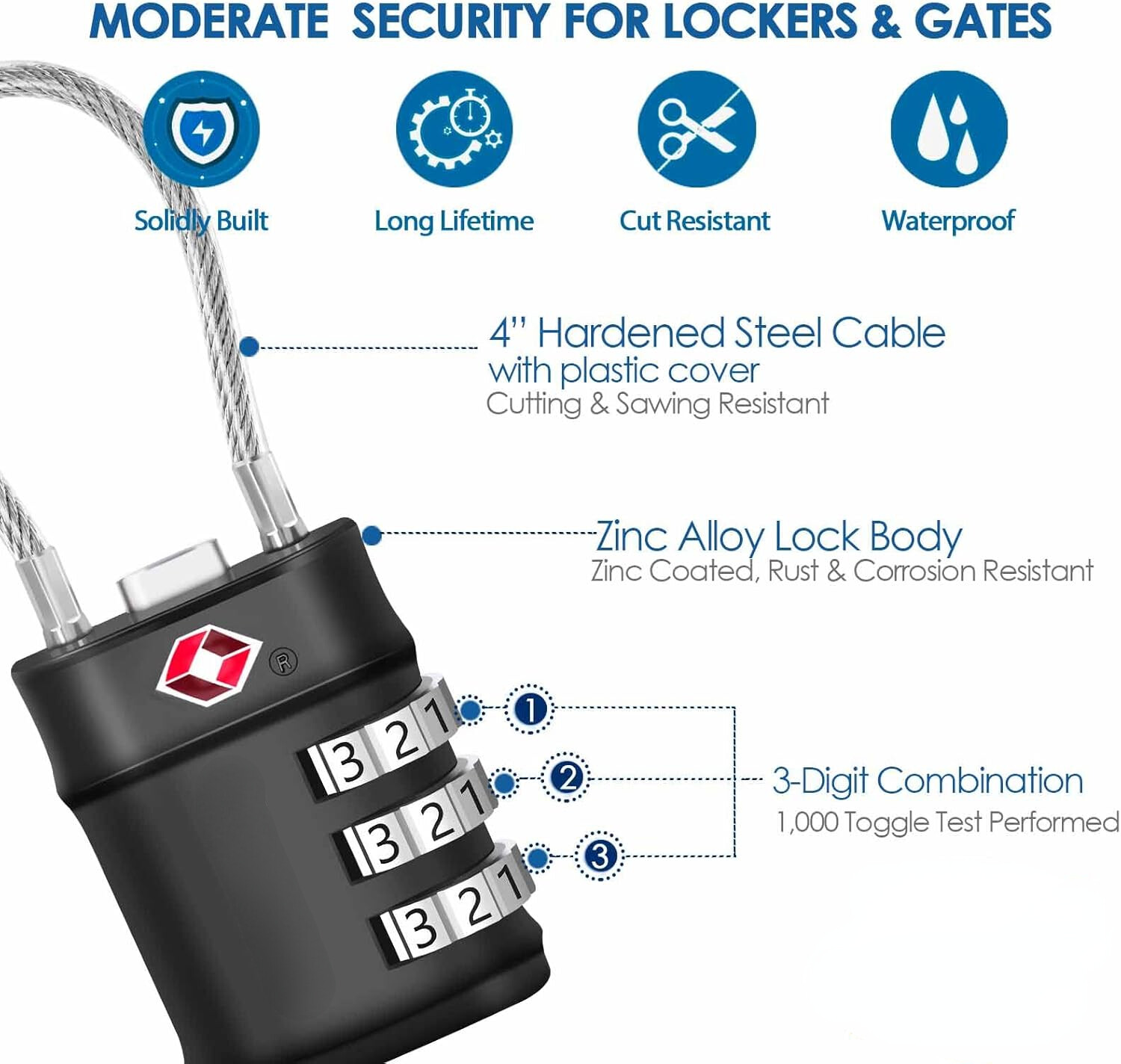 2 Pack TSA Approved Luggage Locks, Combination Travel Cable Lock