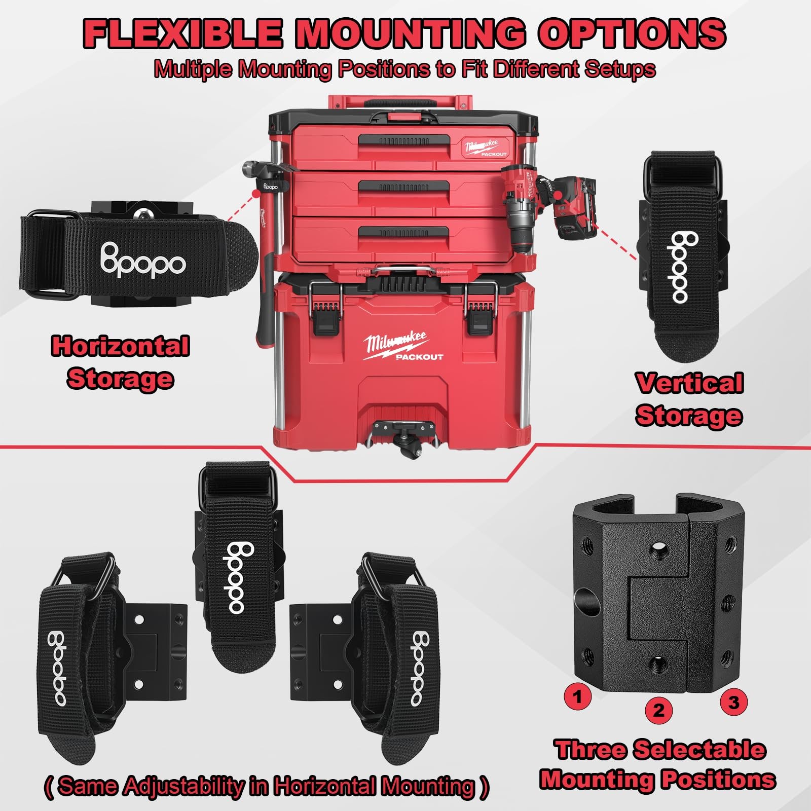 Tool Holder Compatible with Milwaukee Packout Rolling Toolbox, Rail-Mounted A...