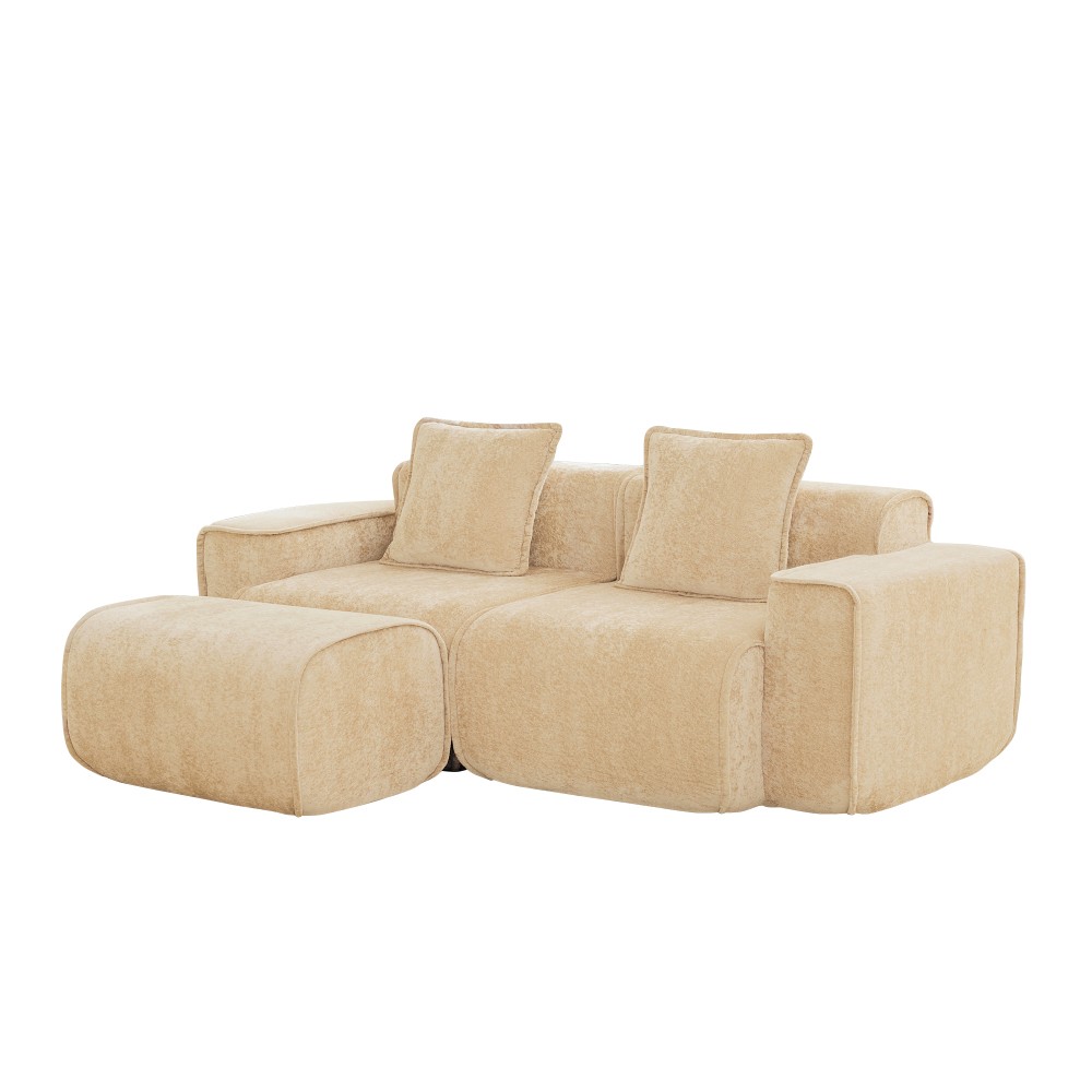 Modular 2-Seat L-Shape Sectional Sofa w/ Ottoman, Velvet Light Camel