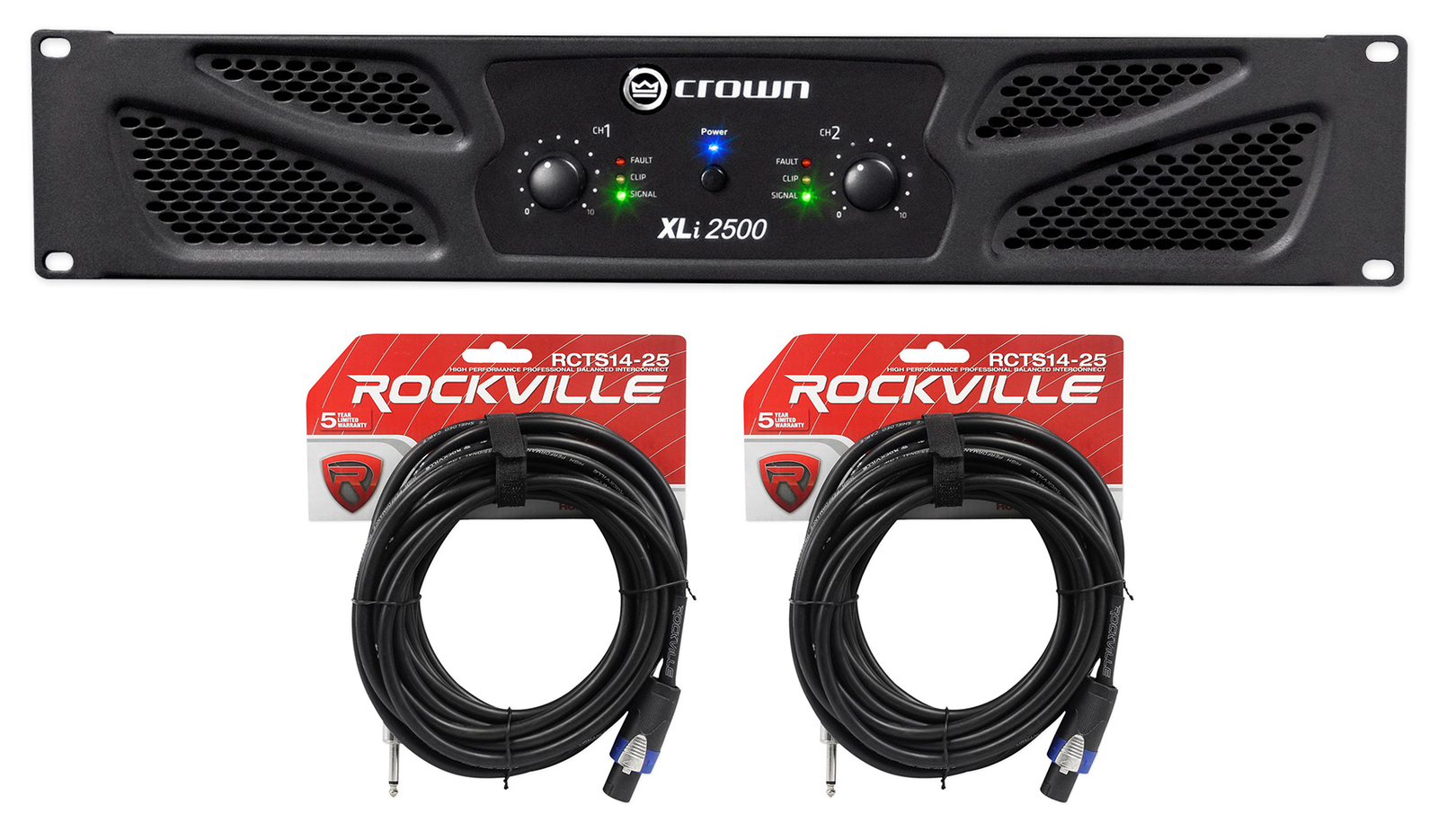 Crown Pro Audio XLi2500 1500w 2 Channel DJ/PA Amplifier+2 Speakon to 1/4" Cables