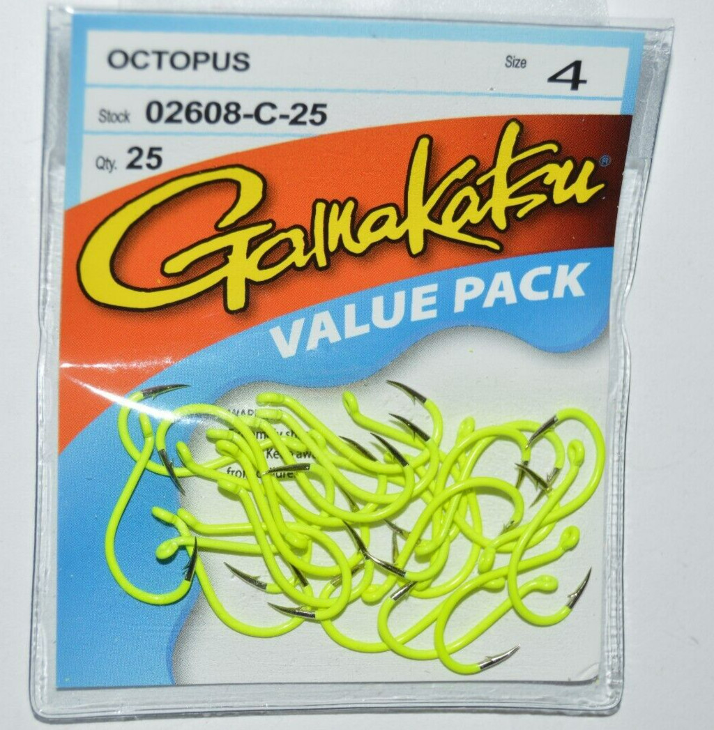 gamakatsu octopus hook size 4 chartreuse 02608-c-25 colored hooks value pack
