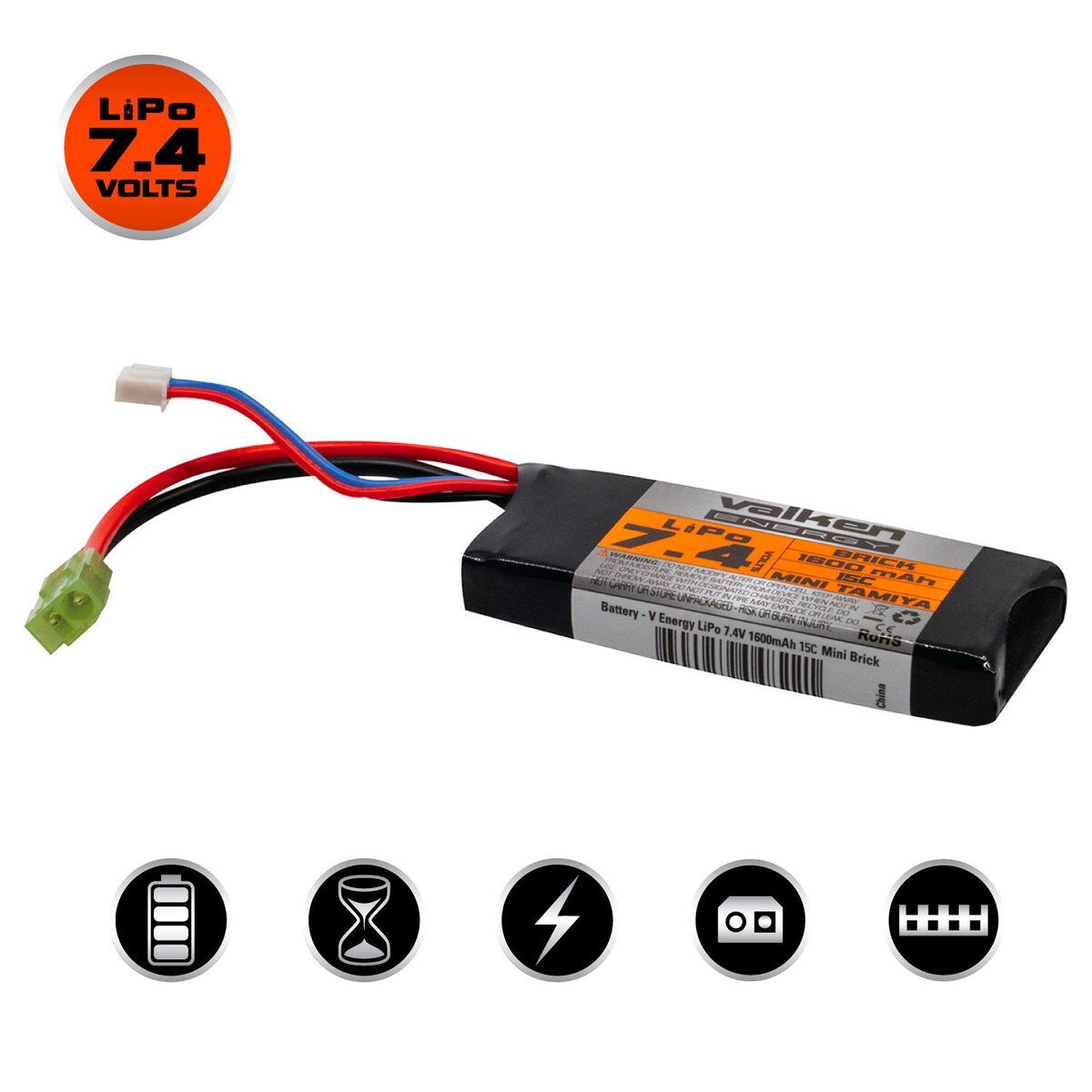 Valken Energy Li-Po Airsoft Battery 7.4v 1600mAh 30C mini flat style LiPo Li Po