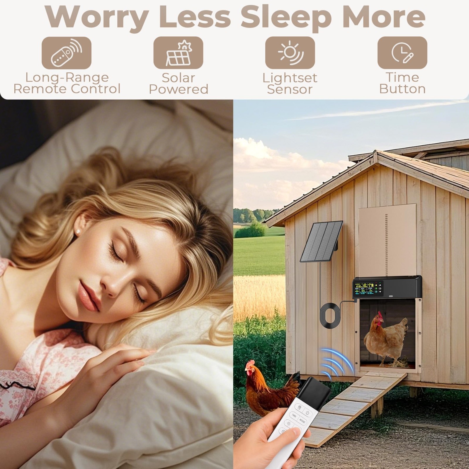 Solar-Powered Automatic Chicken Coop Door with Remote, LCD Display
