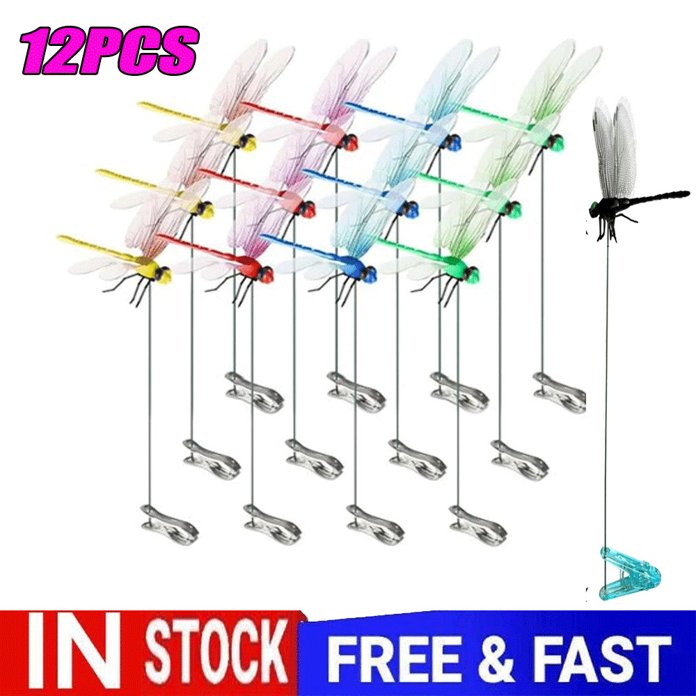 12Pcs Indoor & Outdoor Fake Dragonfly Rod Clip, Dragonfly Clip Bug Repellent, 3D