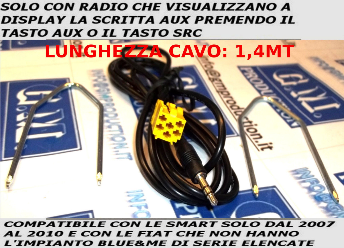 Set Cable 1.4M Audio Aux IN MP3 Fiat Grande Punto Evo 500 Panda Alfa 159 Lancia