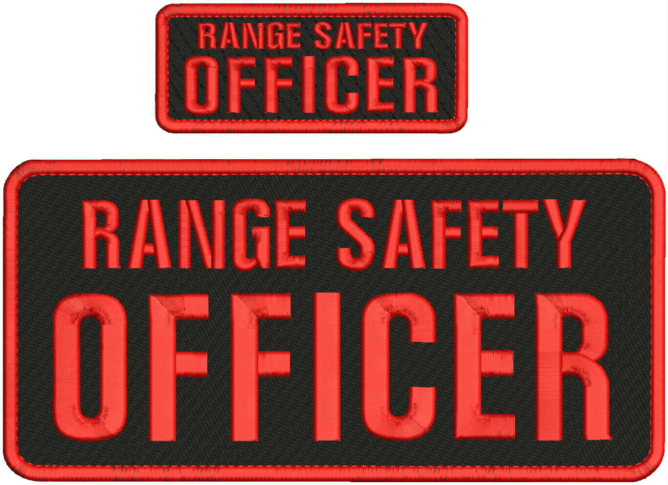 RANGE SAFETY OFFICER 2 EMB PATCH 5x11 AND 2X5 HOOK ON BACK red/blk