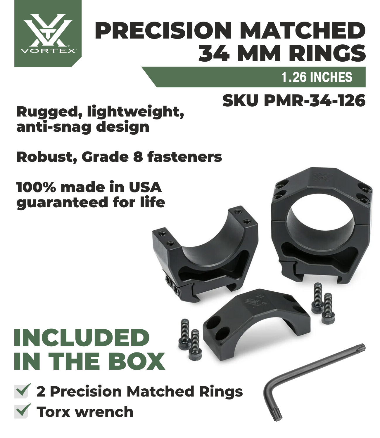 Vortex Optics Precision Matched Rings 34mm 1.26 in with Free Hat Bundle