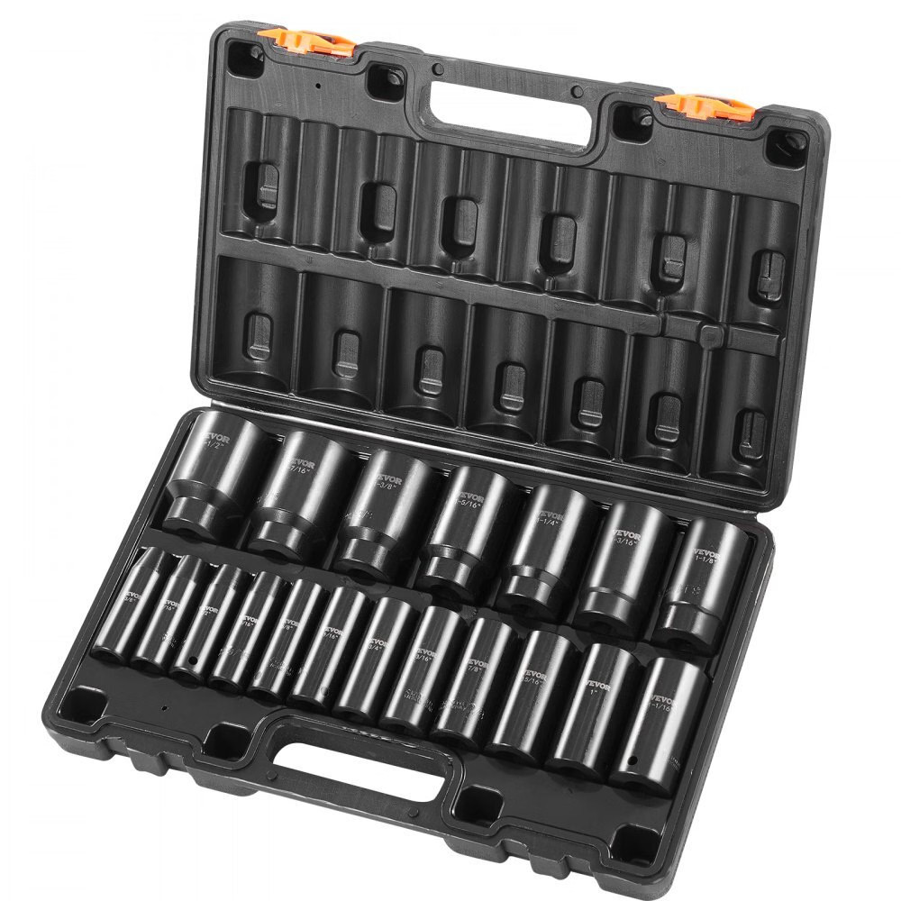Impact Socket Set, 1/2" 19 Piece Impact Sockets, Deep Socket, 6-Point Sockets,