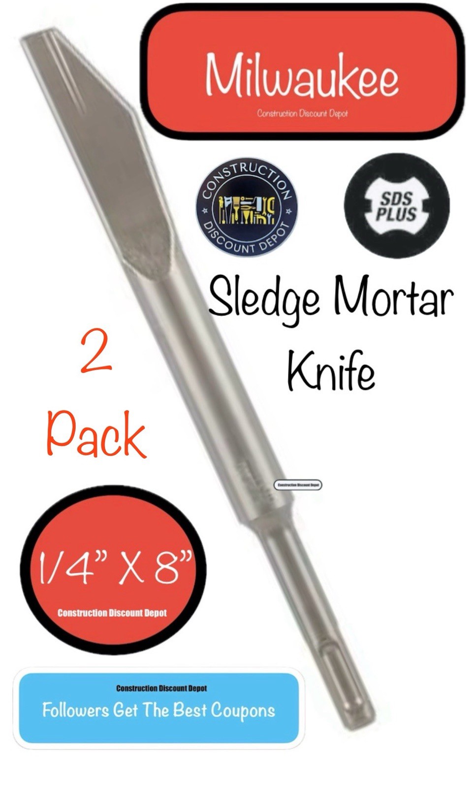 2 Milwaukee 48-62-6048 1/4" SDS Plus Hammer Drill Sledge Mortar Chisel Bit Knife