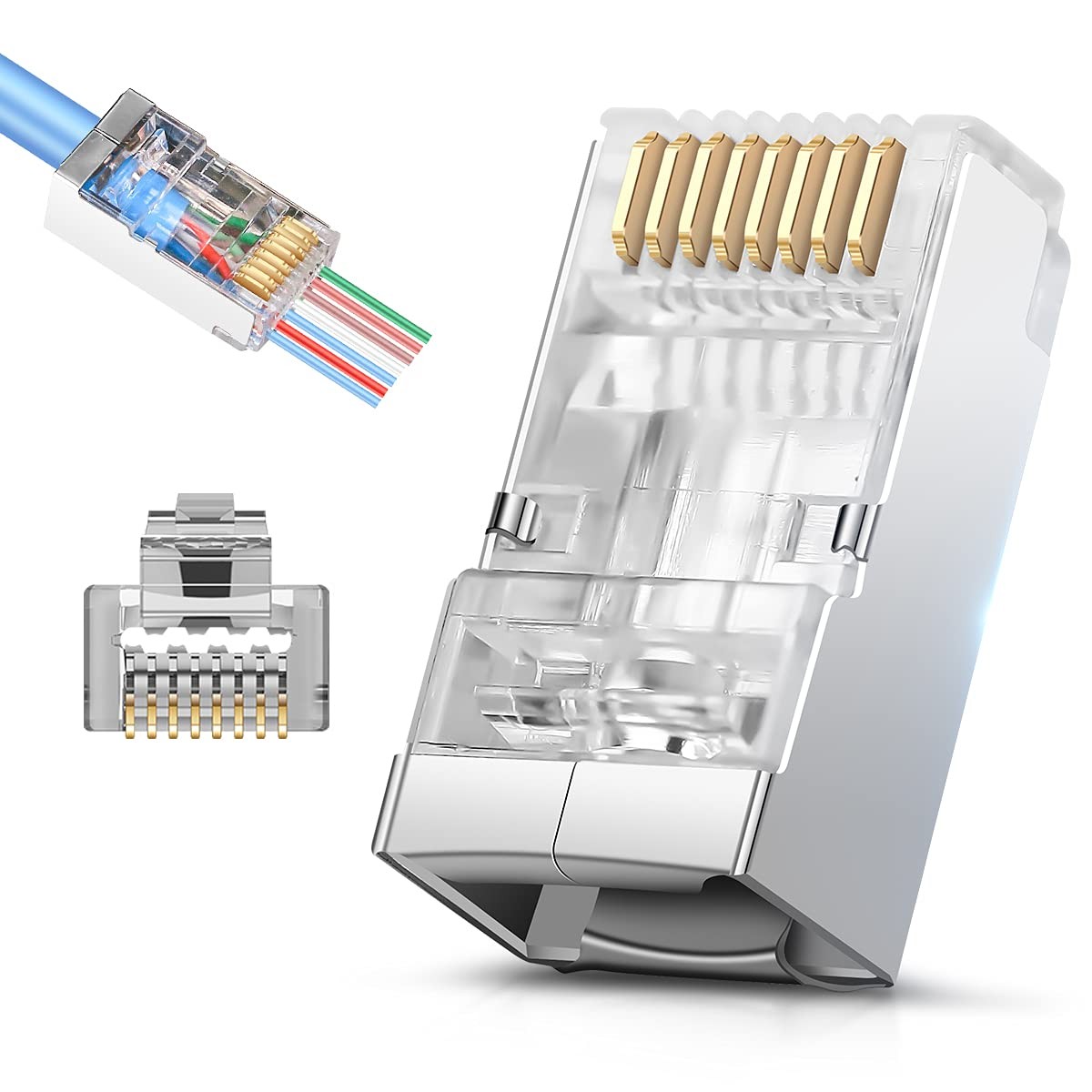JODROAD Standard RJ45 size (1.2 x 0.5 inches), Shielded Cat6 Cat6A Connector