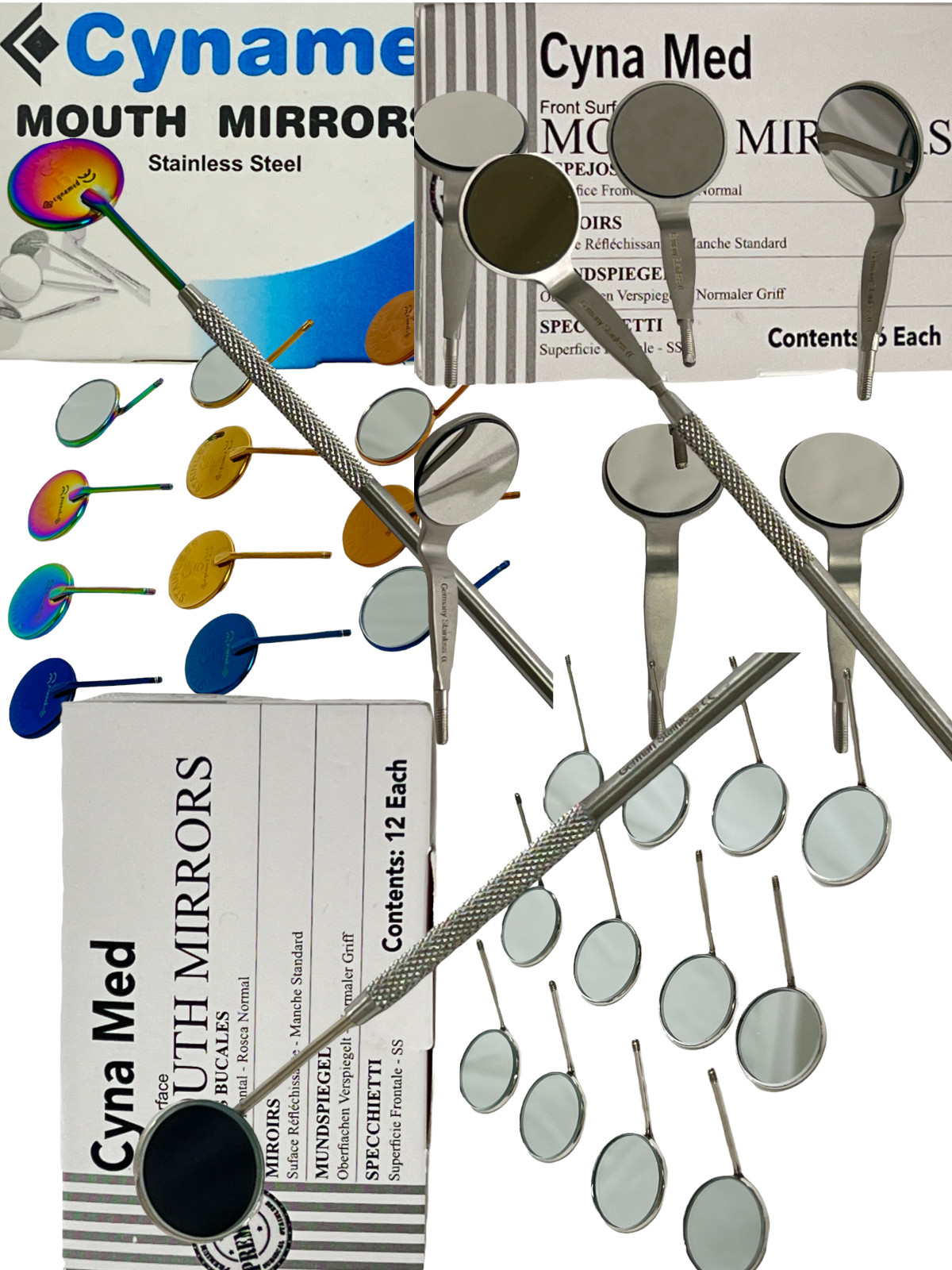 Professional 12 x Dental Mouth Mirror Heads Cone Socket #5 Plain + 1 Free Handle