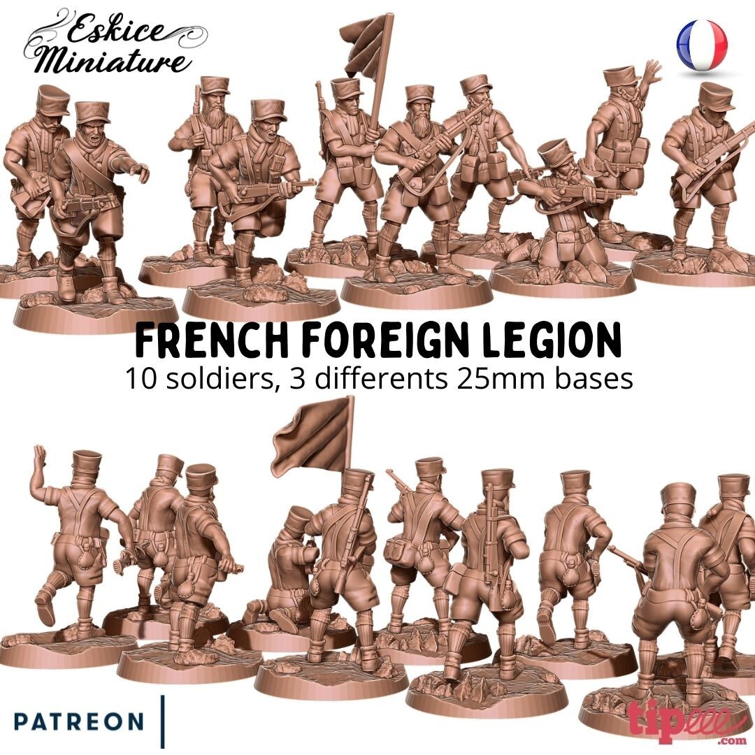 Eskice Miniature WW2 French Foreign Legion Bolt Action NO BASES Flames of War 3D