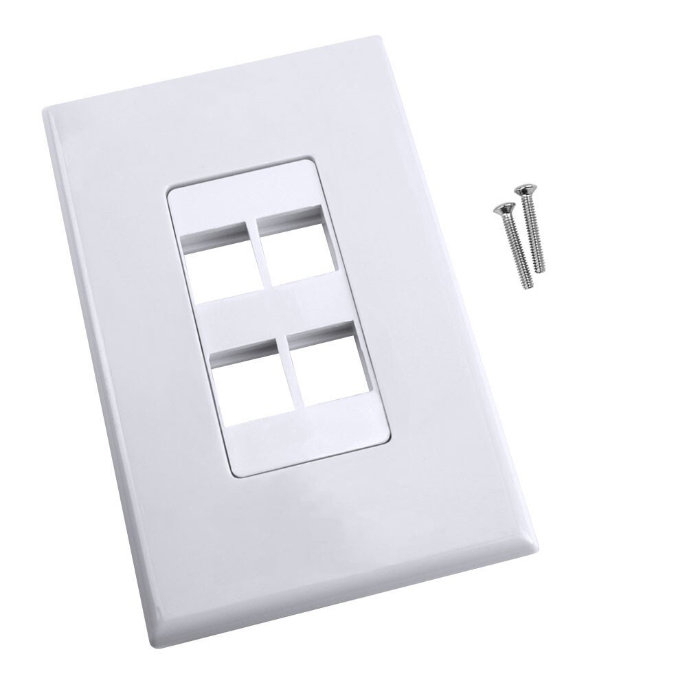 Construct Pro 4-Port Keystone Wall Plate with Screwless Face (White)