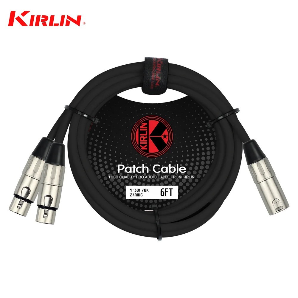 Kirlin 6FT Splitter Y-Cable 3-Pin XLR Male to Dual XLR Female 24AWG Y-301-06