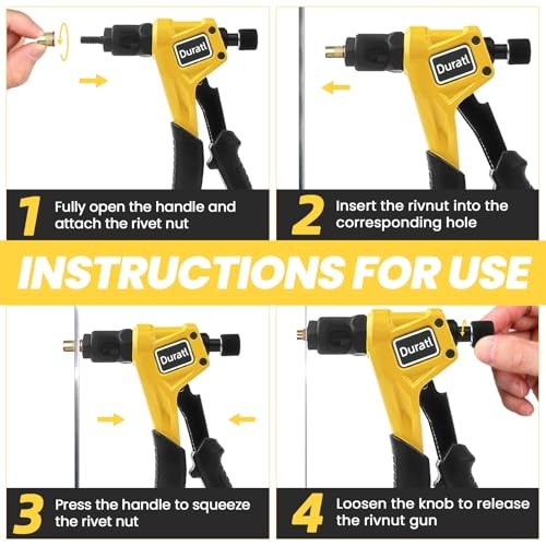 Rivet Nut Tool Kit, 8-Inch Hand Rivnut Tool for Tight Spaces, Nutsert Yellow
