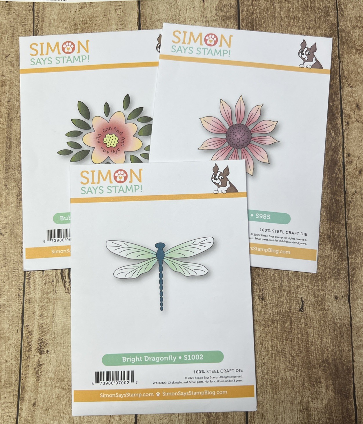 3 Simon Says Stamp  Dies~Jaunty Sunflower,Bubble Flower/Leaves,Bright Dragonfly