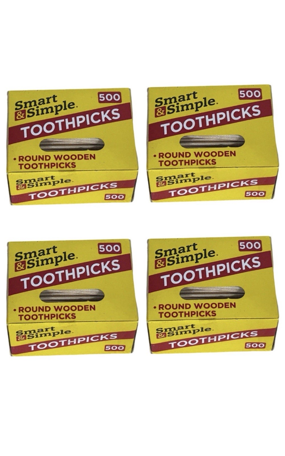 Smart & Simple Round Tip Toothpicks New Sealed, 500ct Each Pack (Total 2000)