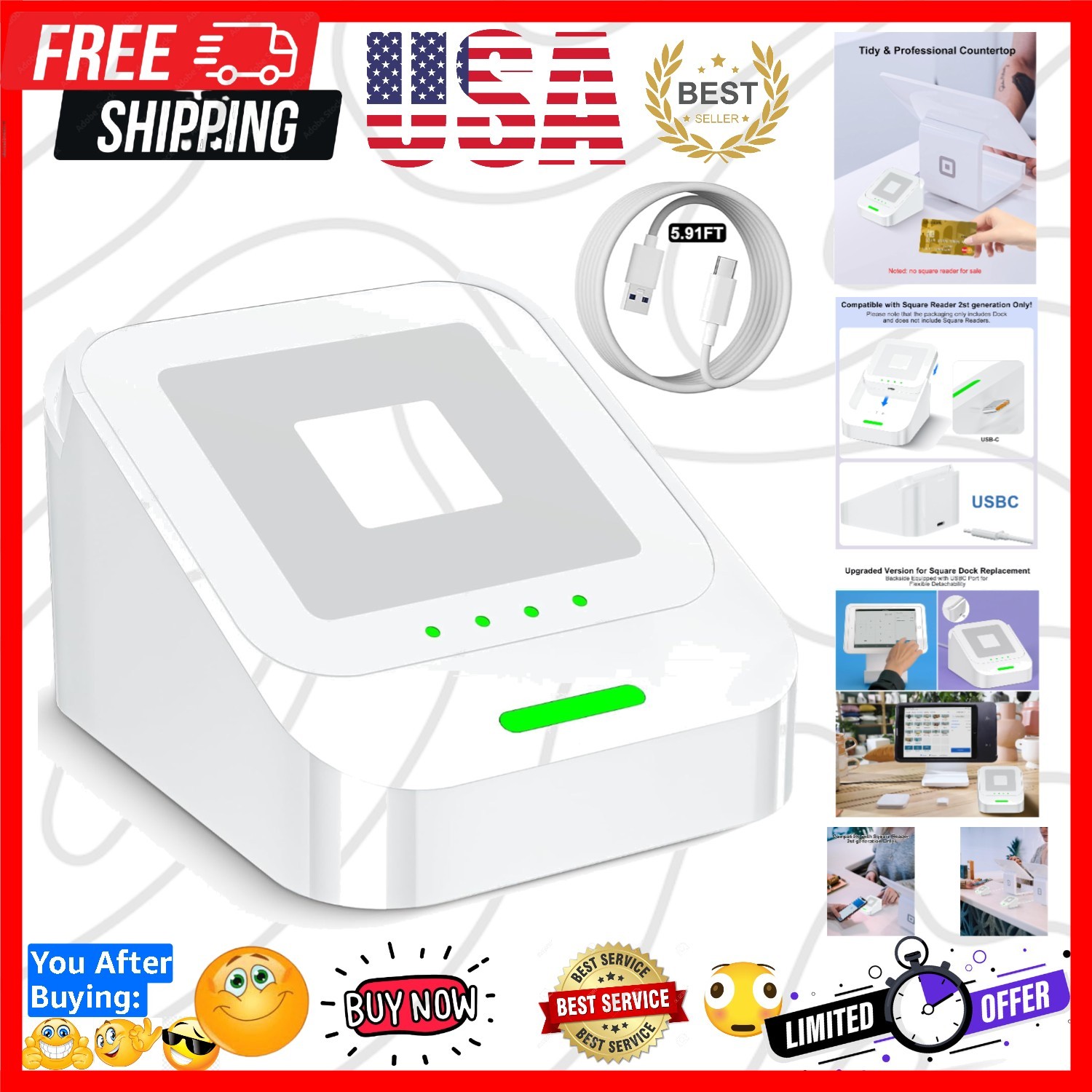 2nd-Gen Square Card Reader Stand for Square Reader Dock 2nd Generation & POS ...