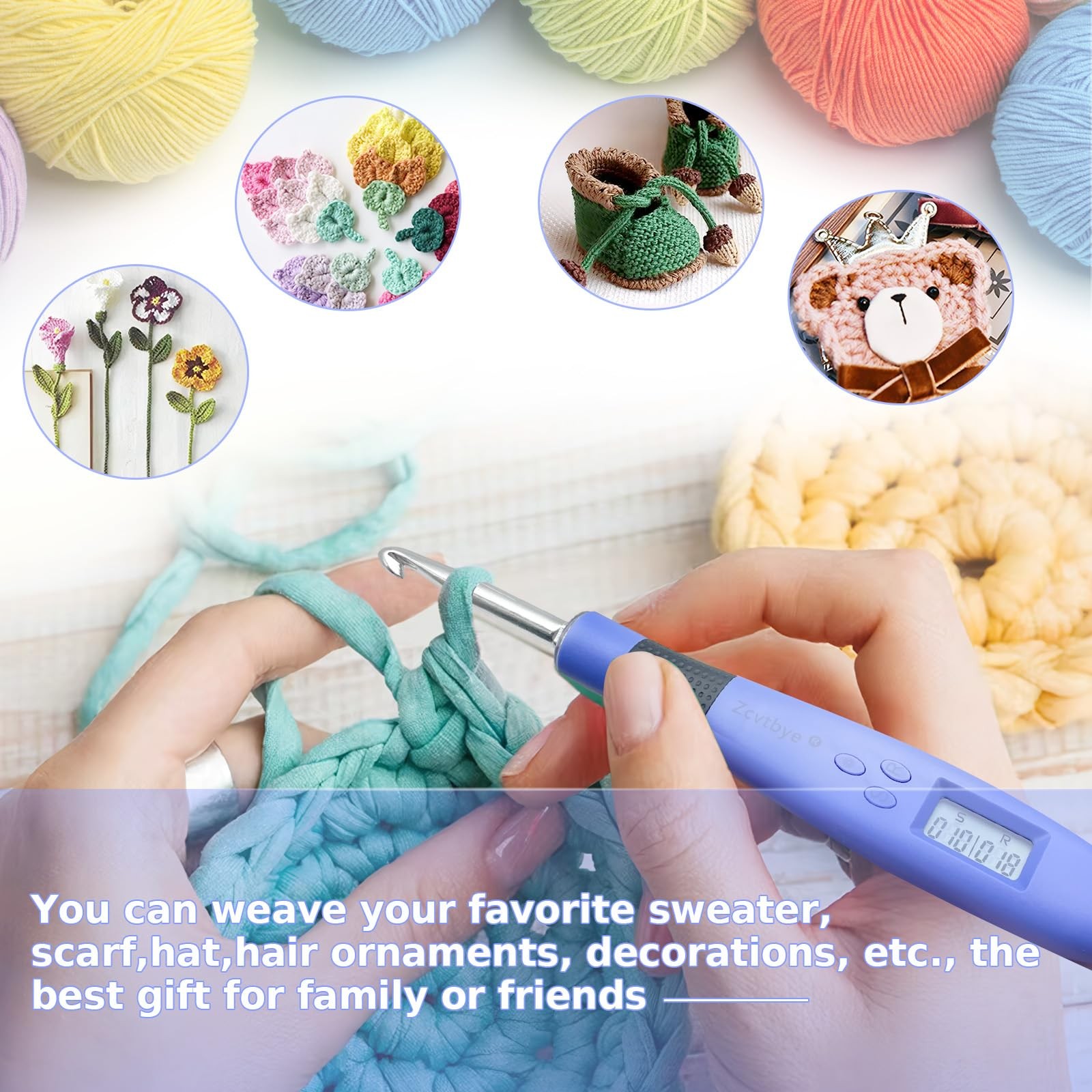 18 Size Counting Crochet Hook for Beginners, Lighted Led Digital Row Stitch C...