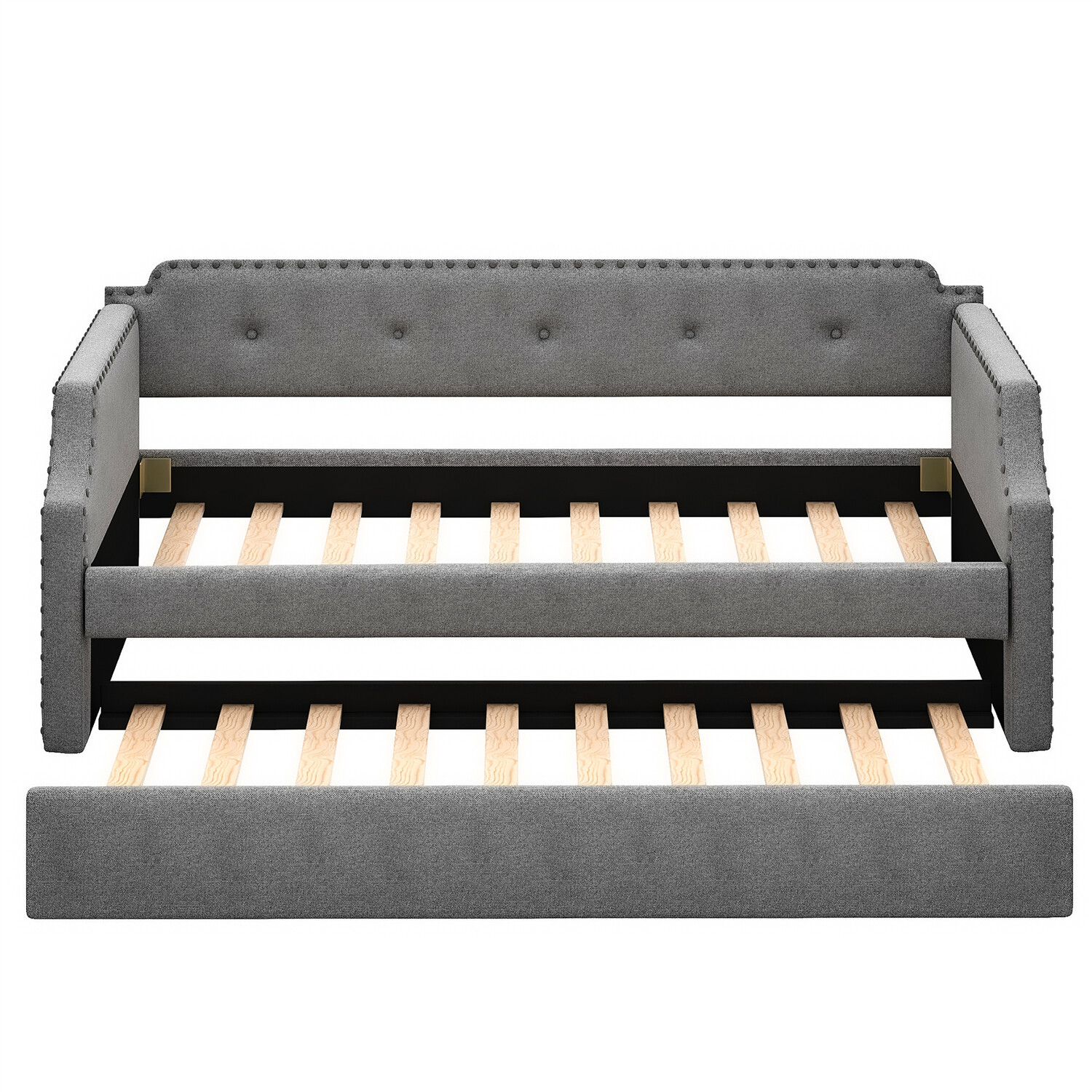 Twin Size Daybed w/ Pull-Out Trundle Bed Upholstered Bed Frame Sofa Bed US