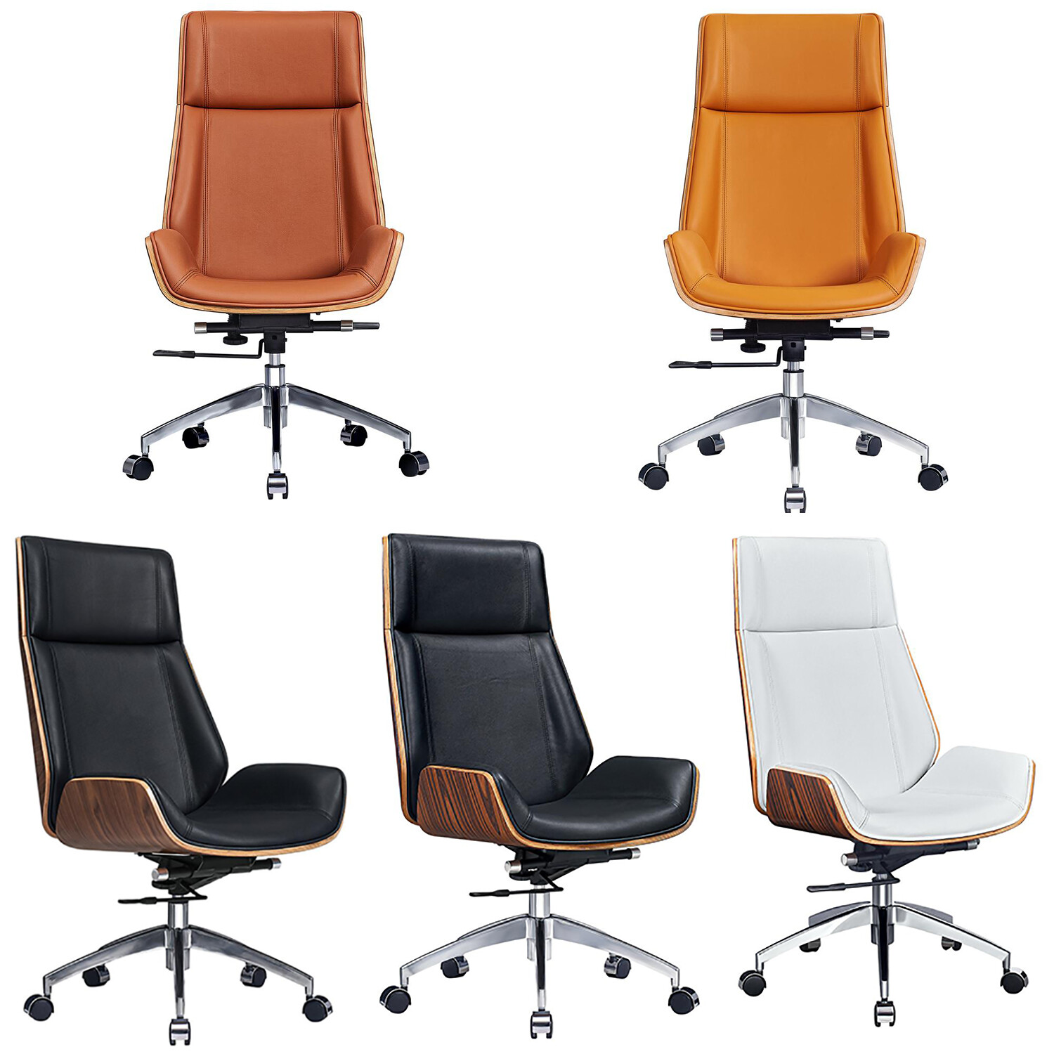 Genuine Leather Ergonomic Office Chair Swivel Armless Seat High Back