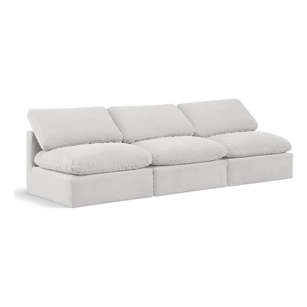 Bowery Hill Contemporary 105" Durable Velvet Modular Sofa in Cream