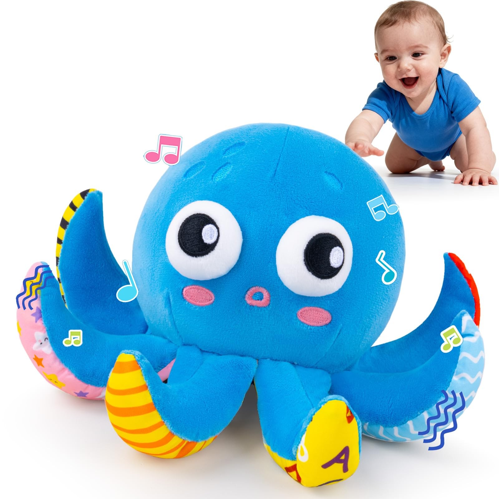 Baby Toys 6-12 Months, Musical Crawling Bouncing Dancing Octopus Plush Toys 12-1