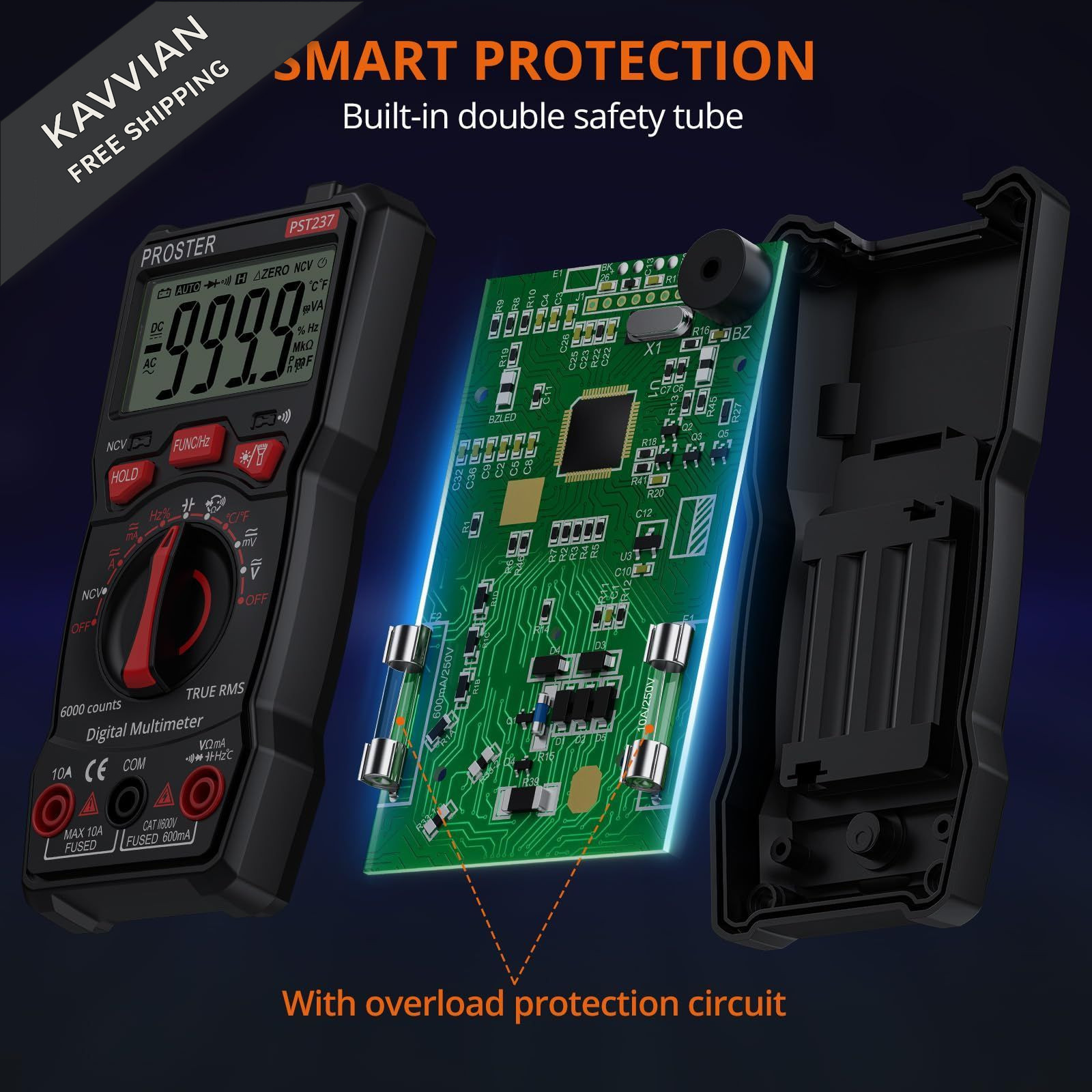 Proster Digital Multimeter 6000 Counts- TRMS Auto 6000Counts-Compact, Red
