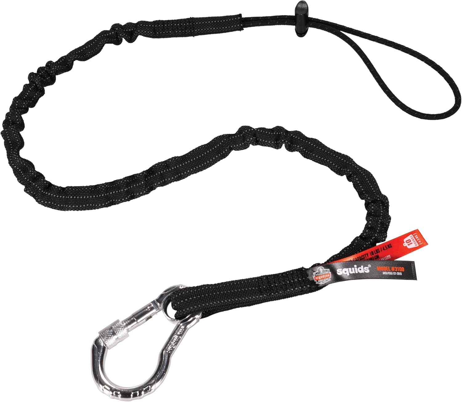 - 19002 Squids 3100 Tool Lanyard with Single Carabiner and Adjustable Loop End,