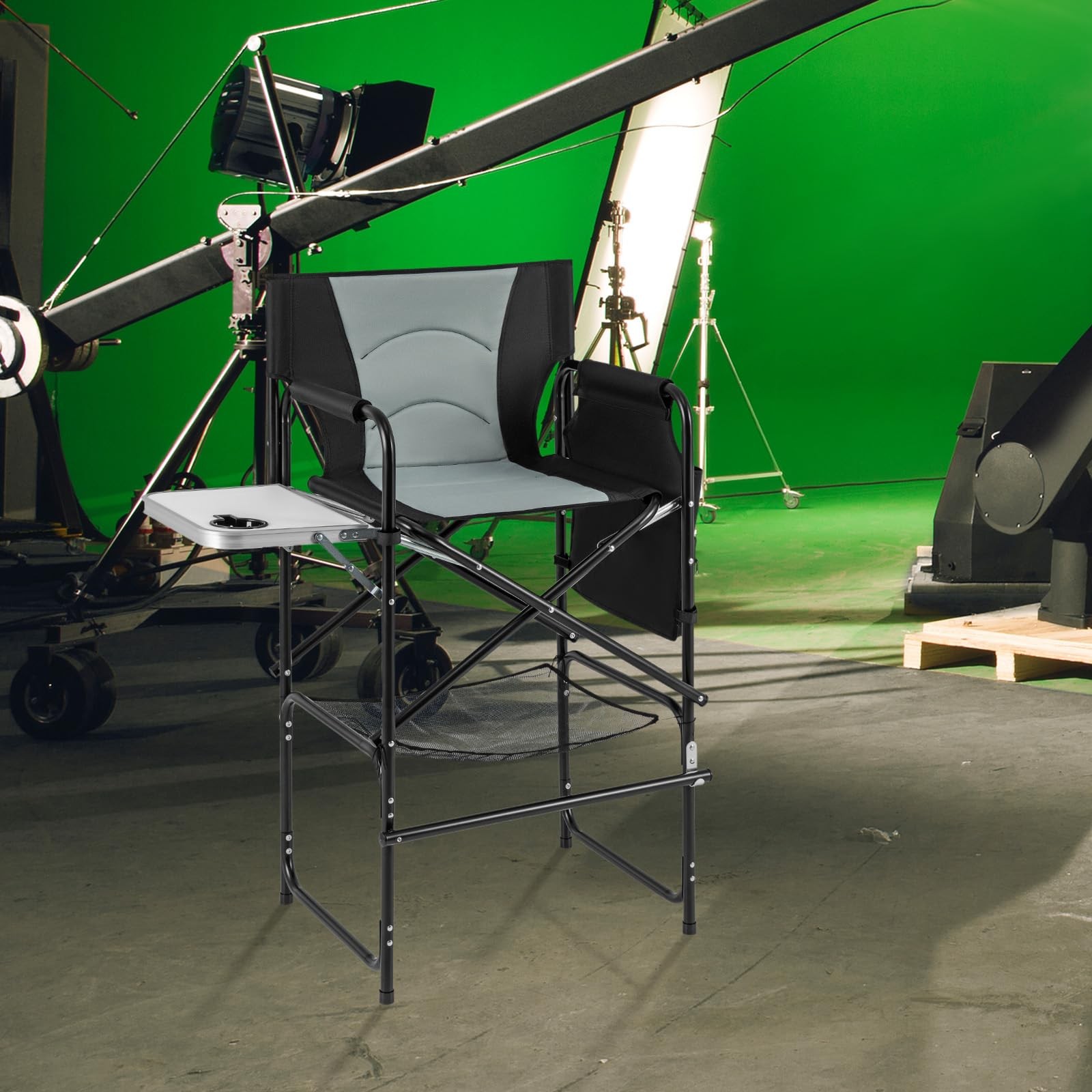 Folding Directors Chair 46in Makeup Chair 31in Seat Height with Side Table