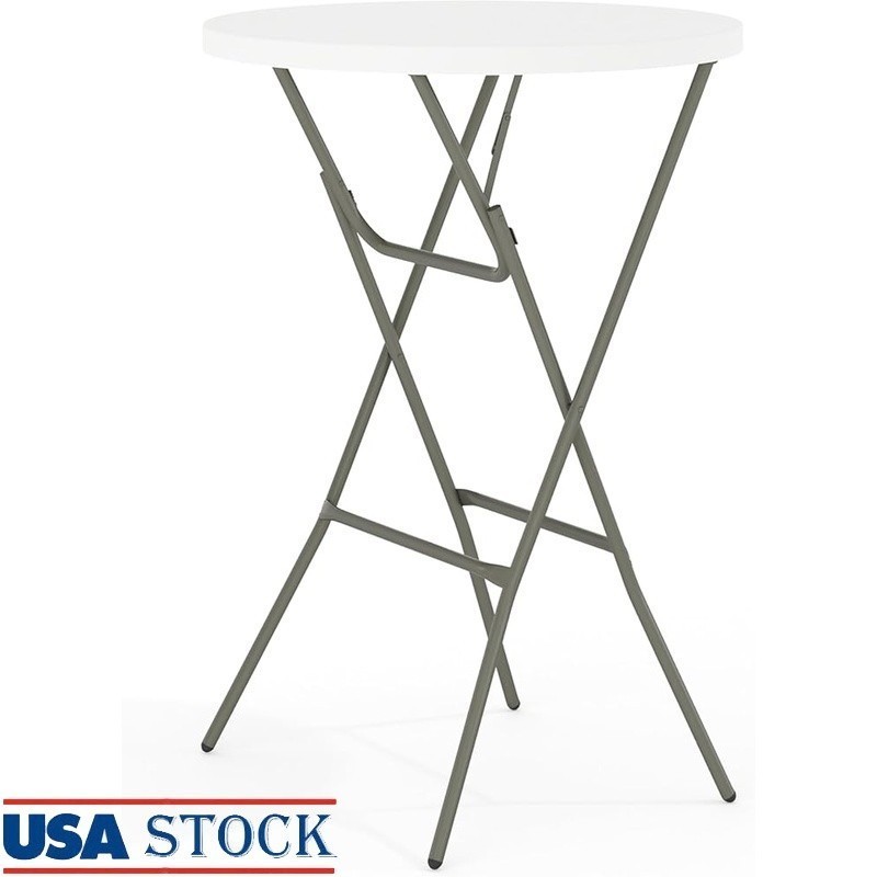 Folding Round Table Portable Indoor Outdoor Use Seating 3 Events Parties White