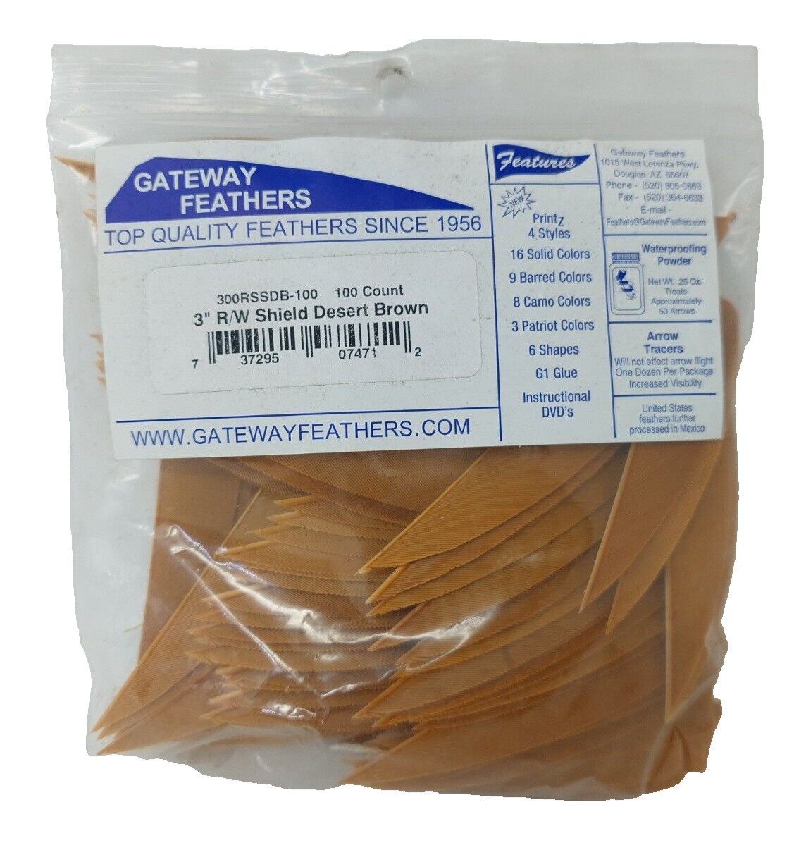 100 Pack Gateway Feathers 3" Right Wing: Shield Desert Brown 300RSSDB-100