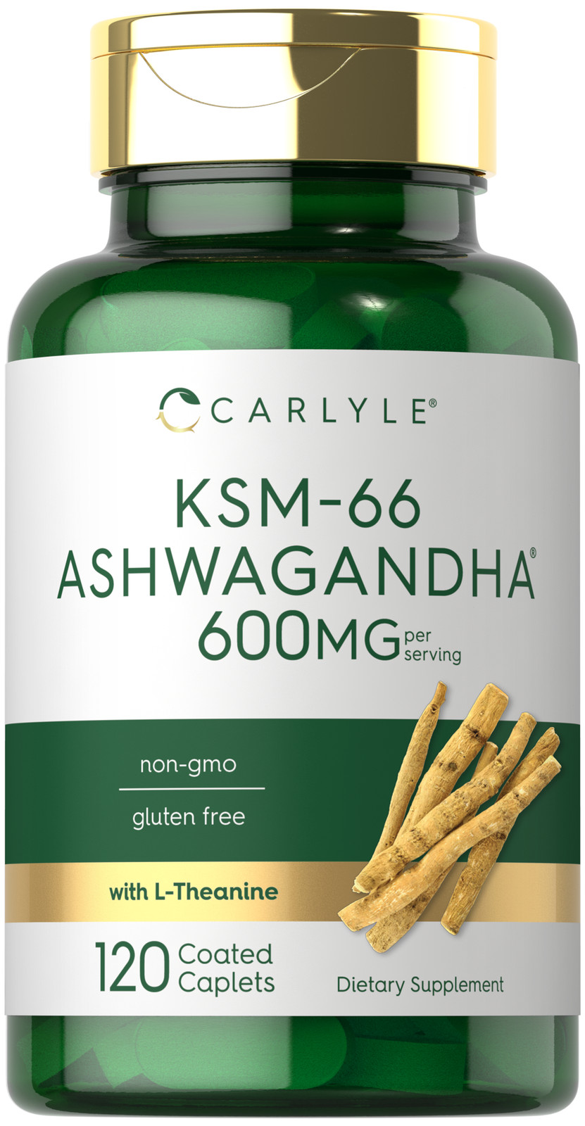 KSM-66 Ashwagandha 600mg | 120 Vegan Caplets | with L-Theanine | by Carlyle