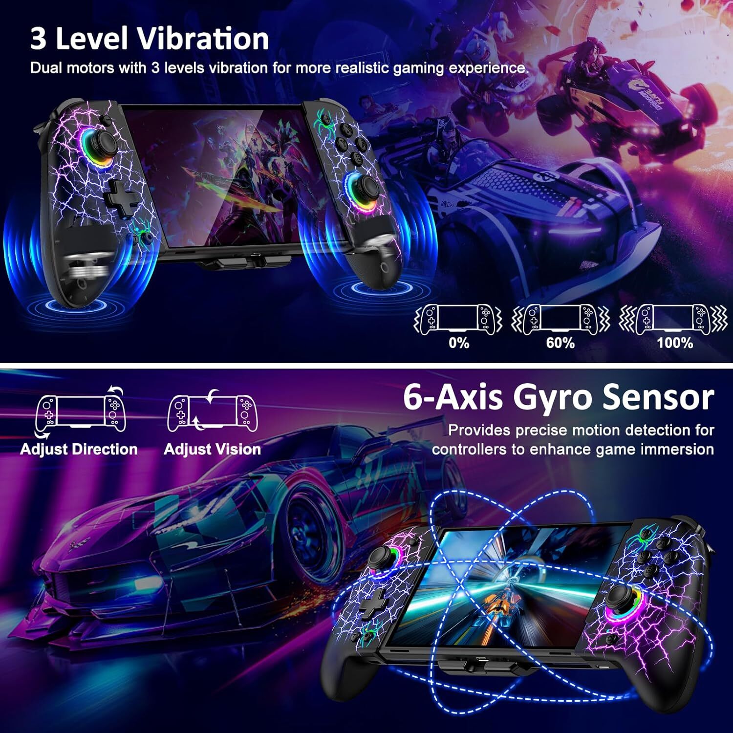 Wireless Switch Controller for Nintendo Switch/OLED,Hall Effect One-Piece Joypad