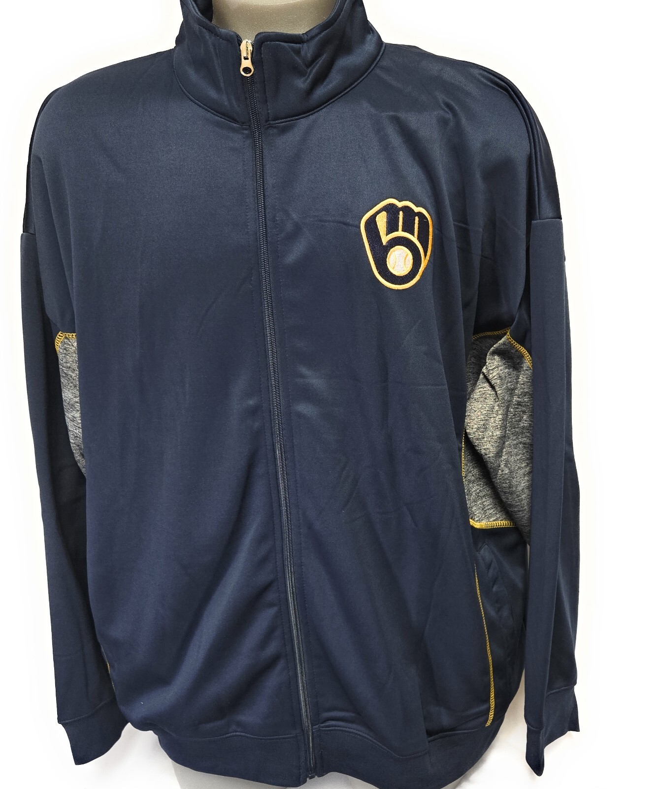 Mens Fanatics Milwaukee Brewers MLB Poly Fleece B&T Zip Up Baseball Jacket