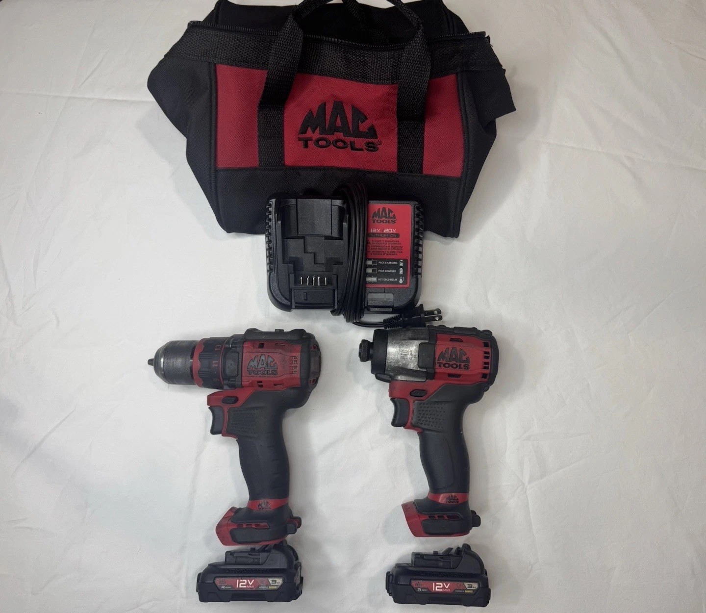 MAC Tools Set 12V 3/8 Drill & Impact Driver Kit+2 Batteries/Charger and CarryBag