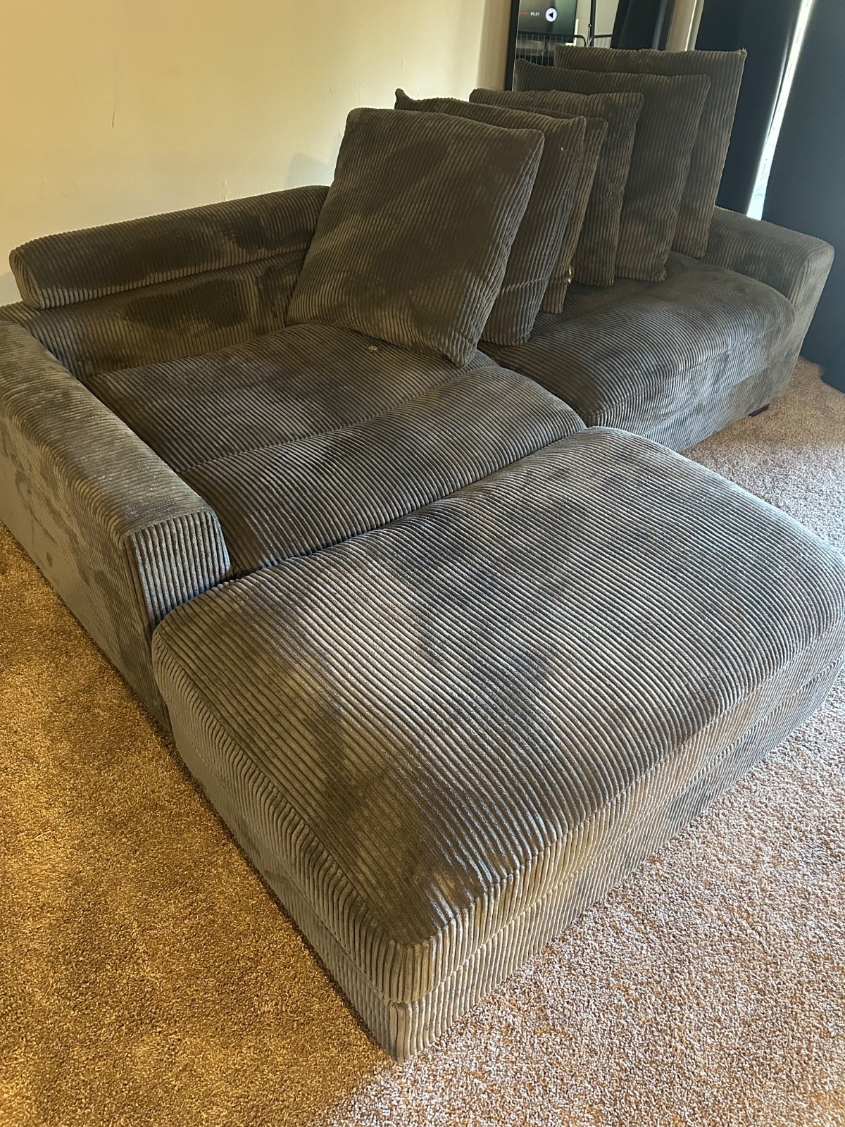 Arzelia 89” wide GreyReversible Corduroy Corner Sectional