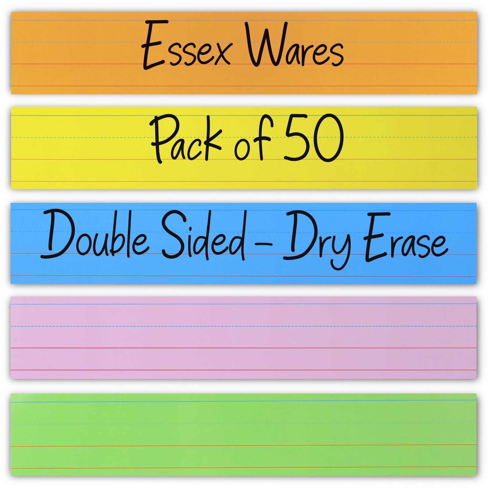 50 Pack 16x3 Inch Pastel Colored Dry Erase Sentence Strips Cardstock Reusable