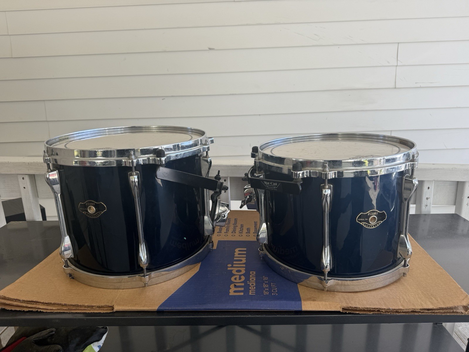 Tama Superstar Classic Maple  13 “ And 12 “ Toms - Blue Lacquer - Remo Heads