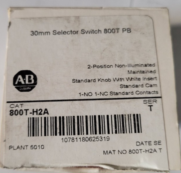 New in Box - Allen-Bradley 800T-H2A 2-Position Maintained Selector Switch 30mm
