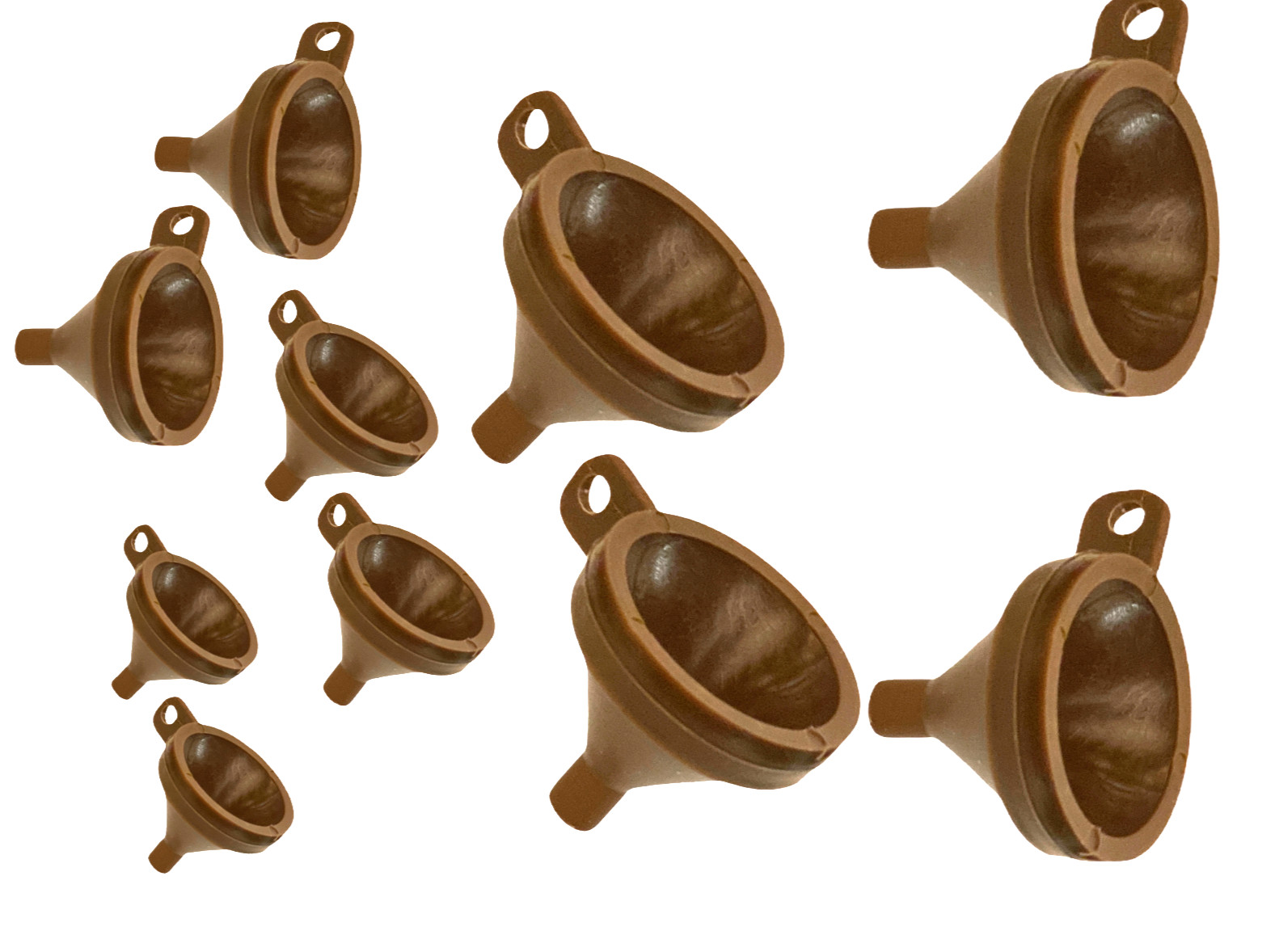TEN Black Powder Funnels - For Musket, Muzzleloader, Rifles - 1.5" Brown