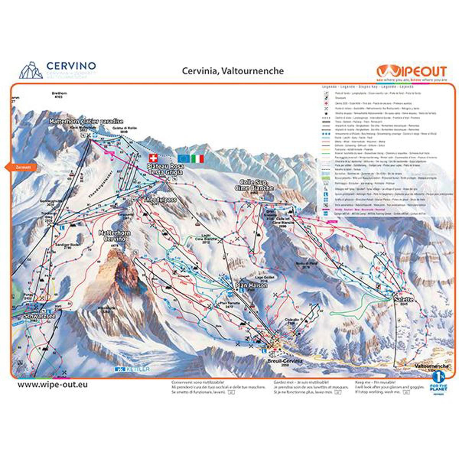 Wipeout Zermatt Cervinia Piste Map Microfibre Goggle Cloth and Resort Map