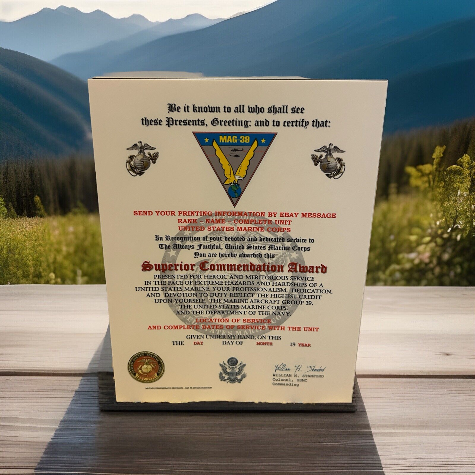 U.S.M.C. / MARINE AIRCRAFT GROUP 39 - SUPERIOR COMMENDATION AWARD