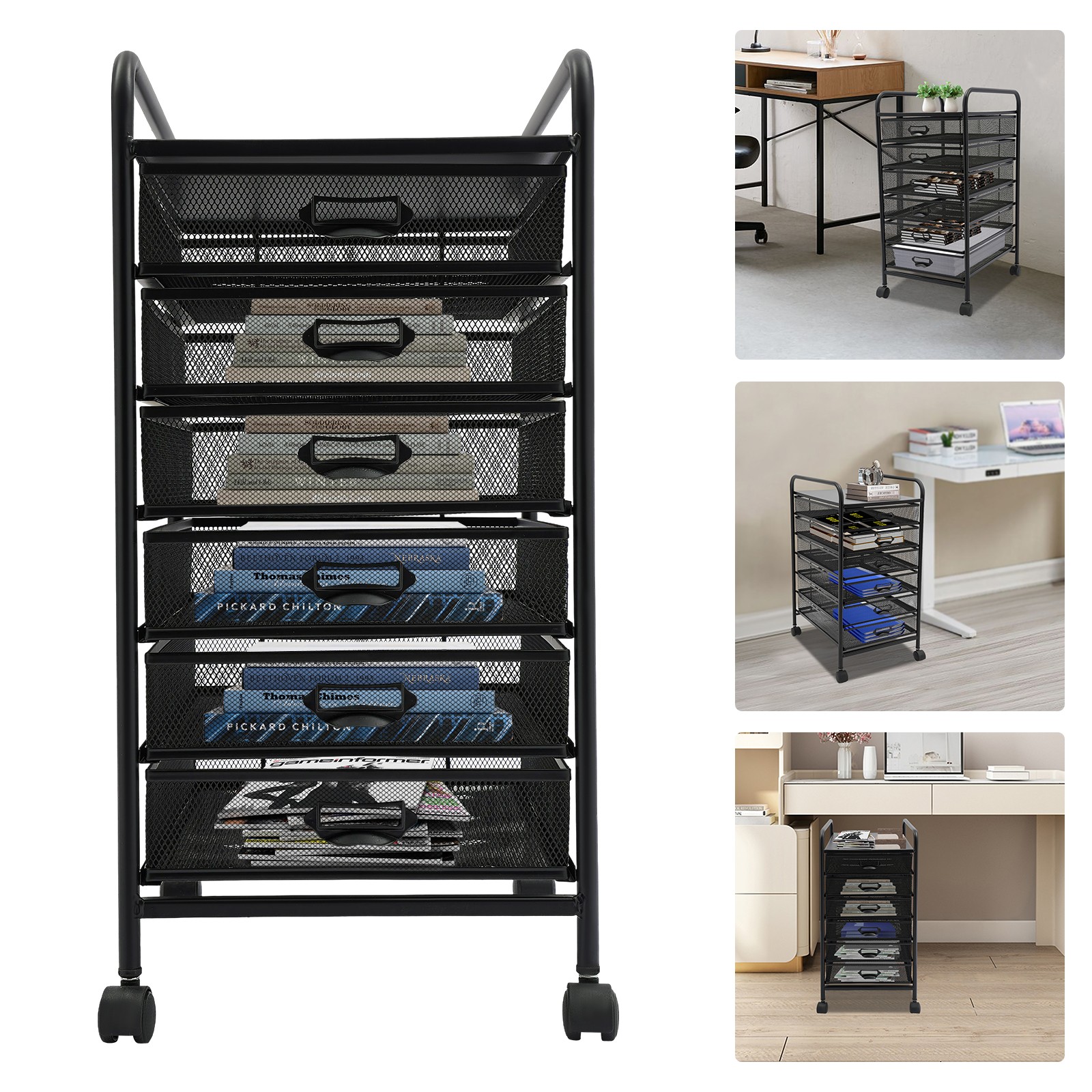 6-Tier File Organizer with Wheels, Modern Desktop Storage Solution 30×38×62cm