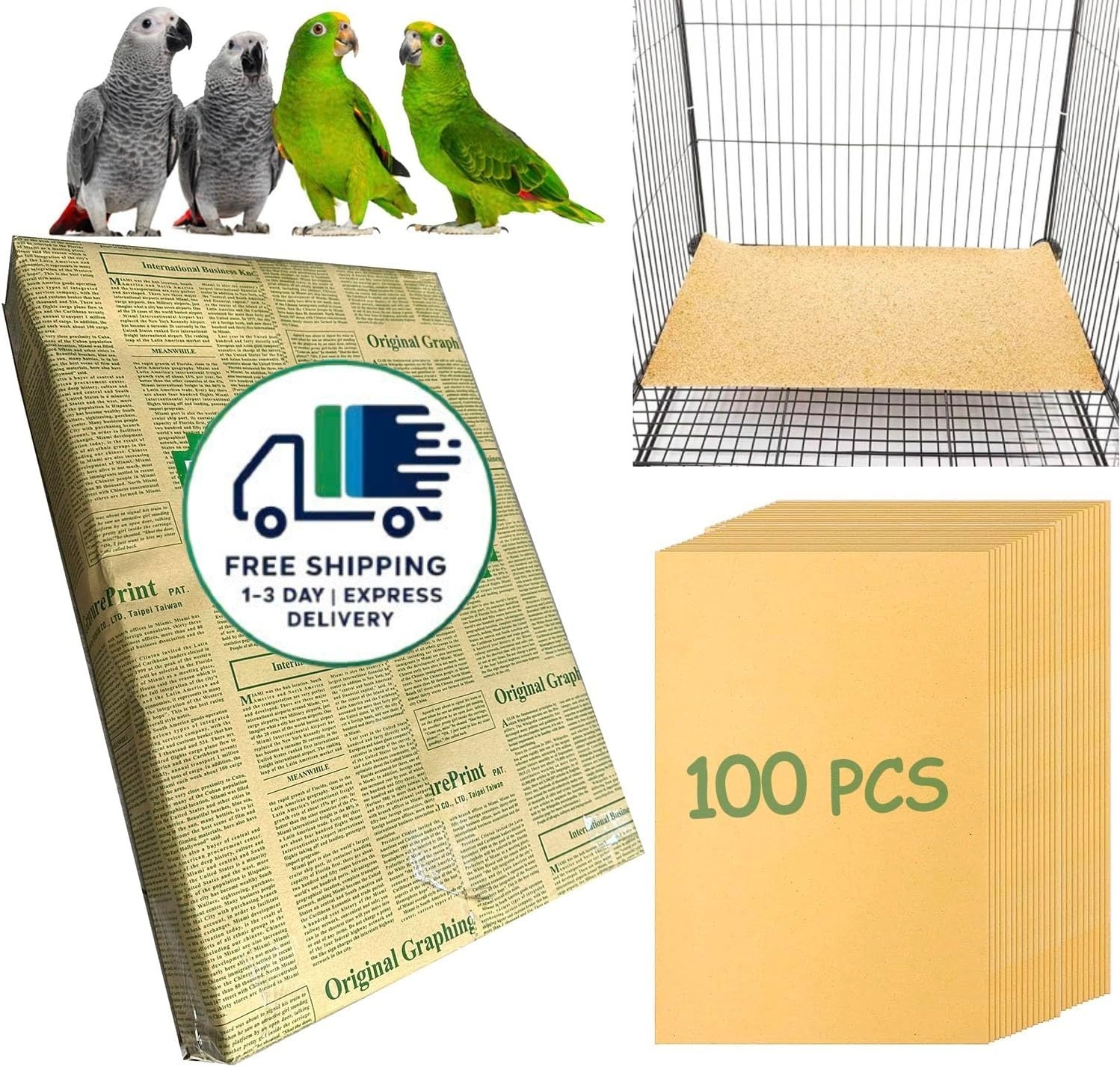 100 piezas de papel de revestimiento de grava para jaulas de pájaros, 11 x 17