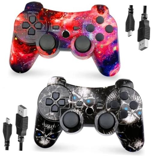 Controller for PS3 2 Pack Wireless Controller for Playstaion 3 Skull + Galaxy