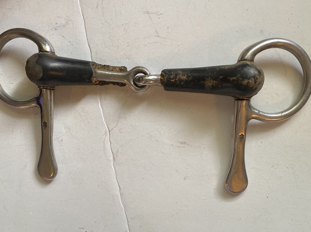 *PRE-OWNED* STAINLESS-RUBBER MOUTH-HALH CHEEK BIT-5 "-FREE SHIPPING*
