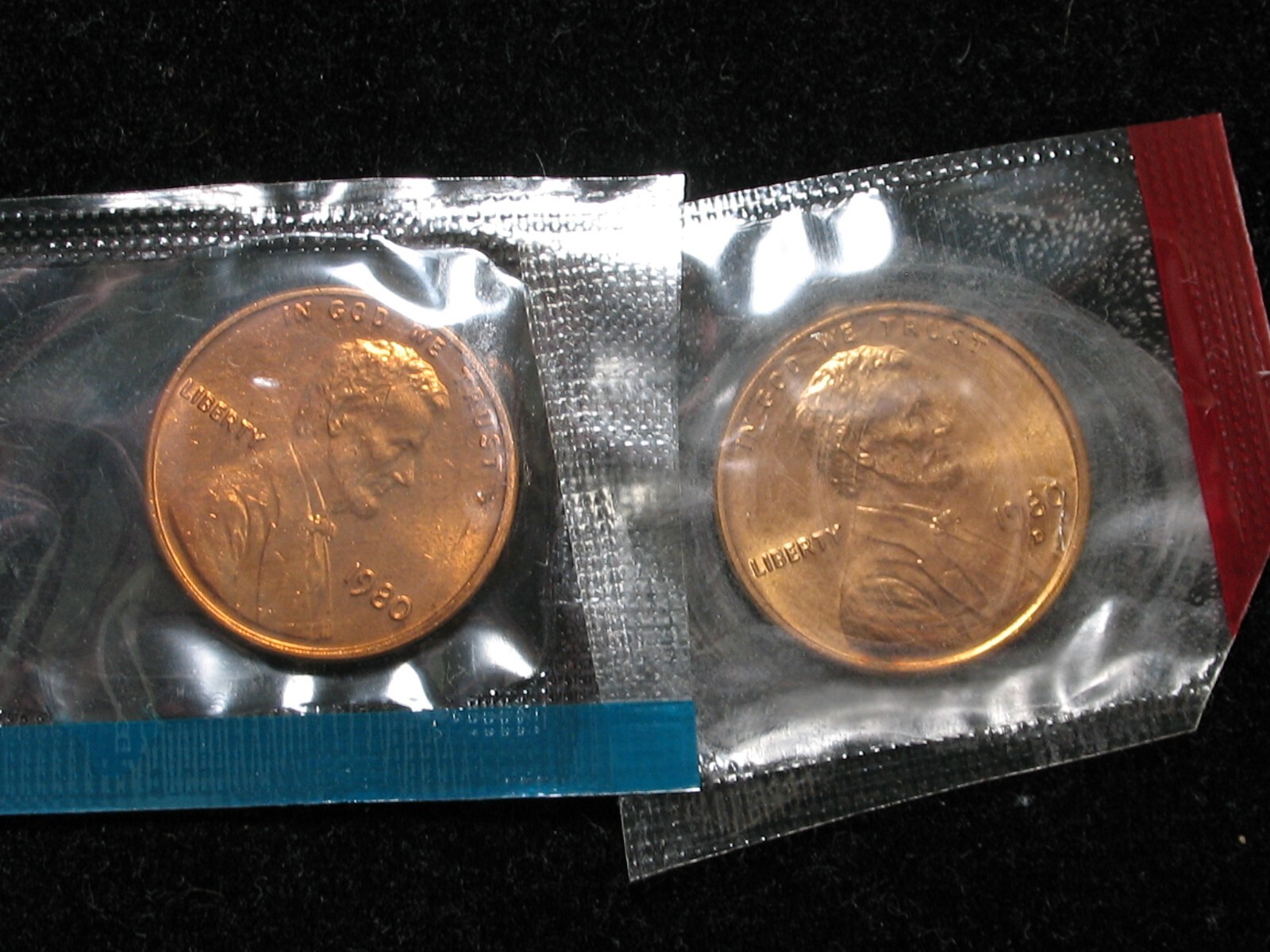 1980 P & D BRILLIANT UNCIRCULATED * LINCOLN MEMORIAL CENTS * ORIGINAL MINT CELLO
