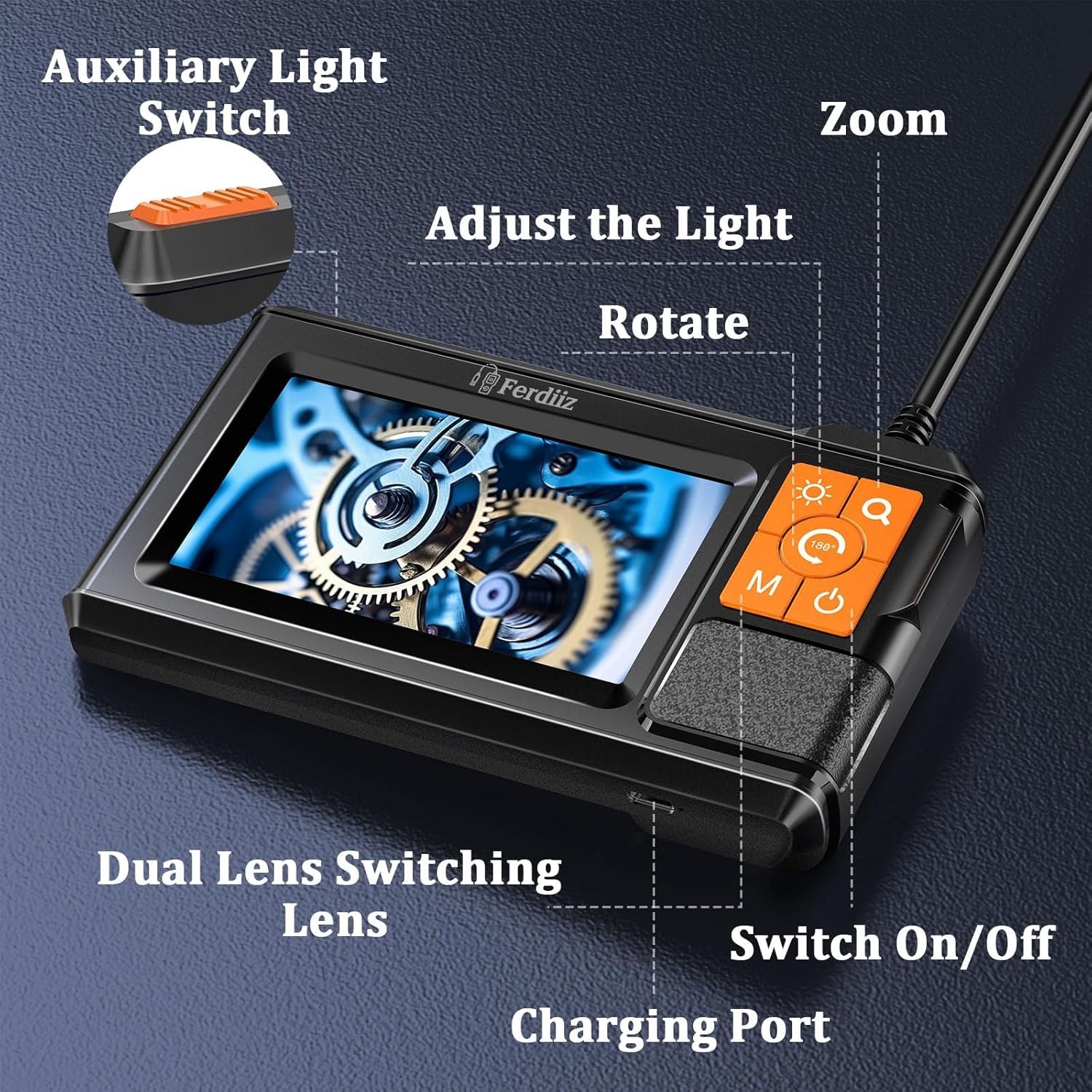 1080P Endoscope Camera with Lights Dual Lens Borescope 32.8FT Cable 4.3" Screen