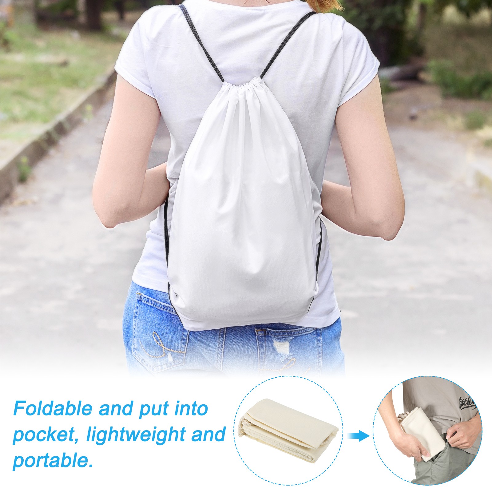 Cotton Drawstring Bags Canvas Drawstring Backpack Sport Gym Bag White